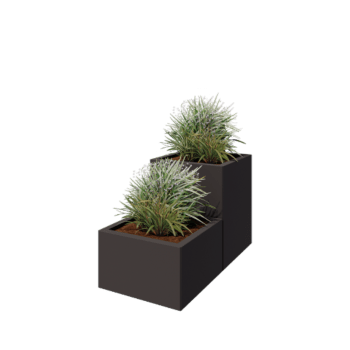 Jekleno korito za rože - 2-delni Stopničasta oblika - 100 x 50 x 60 cm - RAL7016 mat (antracitno siva) - Brez dnoplošče