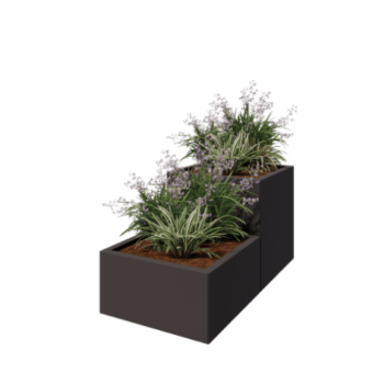 Jekleno korito za rože - 2-delni Stopničasta oblika - 120 x 60 x 60 cm - RAL7016 mat (antracitno siva) - Z dnoploščo