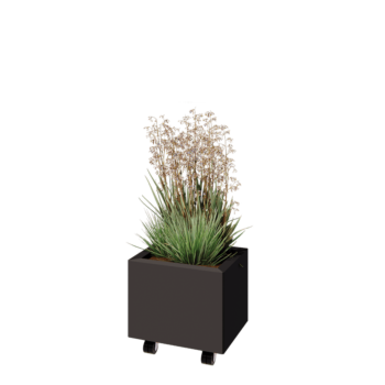 Jekleno korito za rože - Pravokotnik - 40 x 30 x 30 cm - RAL7016 mat (antracitno siva) - Z dnoploščo - S kolesi