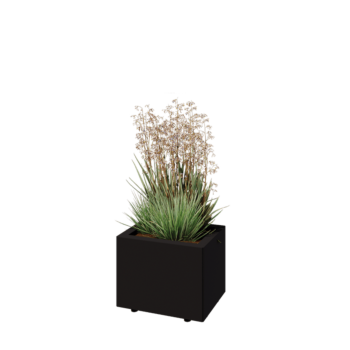 Jekleno korito za rože - Pravokotnik - 40 x 30 x 30 cm - RAL9005 mat (črna) - Z dnoploščo - Z nogami