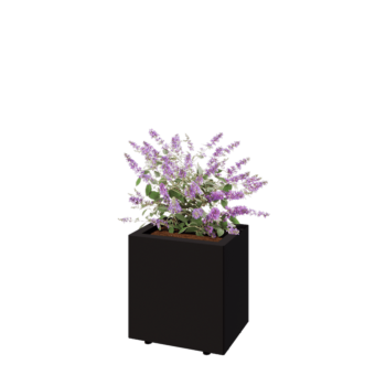 Jekleno korito za rože - Pravokotnik - 40 x 30 x 40 cm - RAL9005 mat (črna) - Z dnoploščo - Z nogami