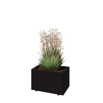 Jekleno korito za rože - Pravokotnik - 50 x 30 x 30 cm - RAL9005 mat (črna) - Z dnoploščo - Z nogami