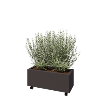 Jekleno korito za rože - Pravokotnik - 80 x 30 x 30 cm - Druga RAL barva - Z dnoploščo - S kolesi