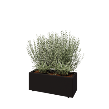 Jekleno korito za rože - Pravokotnik - 80 x 30 x 30 cm - RAL9005 mat (črna) - Z dnoploščo - Z nogami