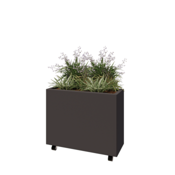 Jekleno korito za rože - Pravokotnik - 80 x 30 x 60 cm - Druga RAL barva - Z dnoploščo - S kolesi