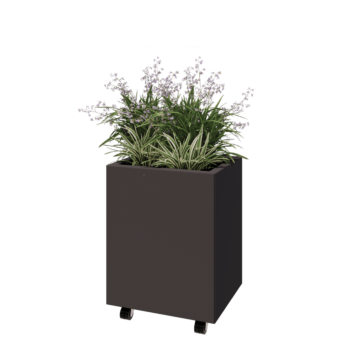 Jekleno korito za rože - Pravokotnik - 50 x 40 x 60 cm - Druga RAL barva - Z dnoploščo - S kolesi