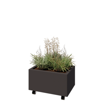 Jekleno korito za rože - Pravokotnik - 60 x 40 x 30 cm - Druga RAL barva - Z dnoploščo - S kolesi