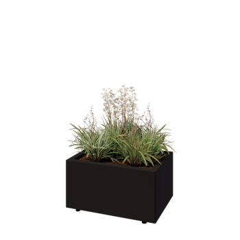 Jekleno korito za rože - Pravokotnik - 60 x 40 x 30 cm - RAL9005 mat (črna) - Z dnoploščo - Z nogami