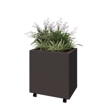 Jekleno korito za rože - Pravokotnik - 60 x 40 x 60 cm - Druga RAL barva - Z dnoploščo - S kolesi