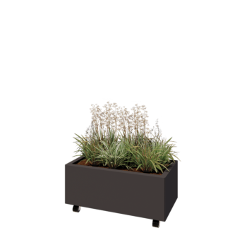 Jekleno korito za rože - Pravokotnik - 80 x 40 x 30 cm - RAL7016 mat (antracitno siva) - Z dnoploščo - S kolesi