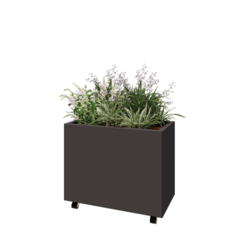 Jekleno korito za rože - Pravokotnik - 80 x 40 x 60 cm - RAL7016 mat (antracitno siva) - Z dnoploščo - S kolesi