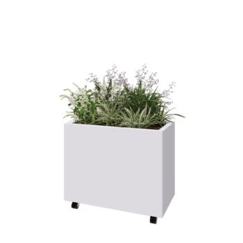 Jekleno korito za rože - Pravokotnik - 80 x 40 x 60 cm - RAL9010 mat (bela) - Z dnoploščo - S kolesi