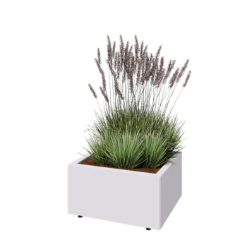 Jekleno korito za rože - Pravokotnik - 60 x 50 x 30 cm - RAL9010 mat (bela) - Z dnoploščo - Z nogami