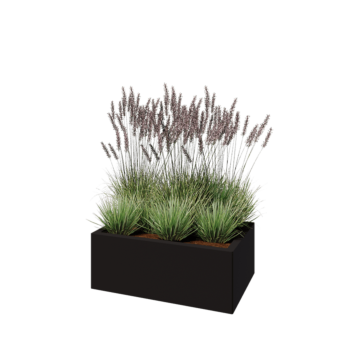 Jekleno korito za rože - Pravokotnik - 80 x 50 x 30 cm - RAL9005 mat (črna) - Z dnoploščo