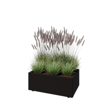 Jekleno korito za rože - Pravokotnik - 80 x 50 x 30 cm - RAL9005 mat (črna) - Z dnoploščo - Z nogami