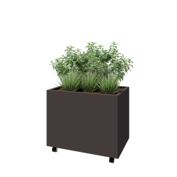 Jekleno korito za rože - Pravokotnik - 80 x 50 x 60 cm - Druga RAL barva - Z dnoploščo - S kolesi