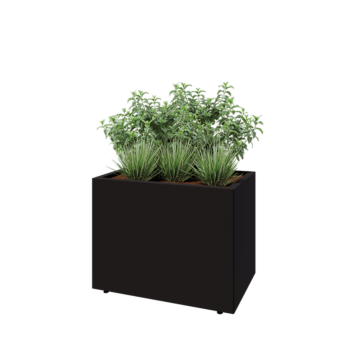 Jekleno korito za rože - Pravokotnik - 80 x 50 x 60 cm - RAL9005 mat (črna) - Z dnoploščo - Z nogami