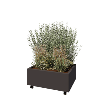 Jekleno korito za rože - Pravokotnik - 80 x 60 x 30 cm - Druga RAL barva - Z dnoploščo - S kolesi