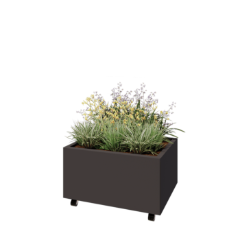 Jekleno korito za rože - Pravokotnik - 80 x 60 x 40 cm - Druga RAL barva - Z dnoploščo - S kolesi