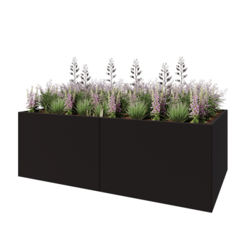 Jekleno korito za rože XXL - Pravokotnik - 240 x 120 x 80 cm - RAL9005 mat (črna) - Brez dnoplošče