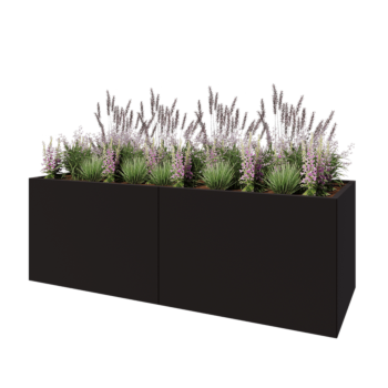 Jekleno korito za rože XXL - Pravokotnik - 240 x 80 x 80 cm - RAL9005 mat (črna) - Z dnoploščo