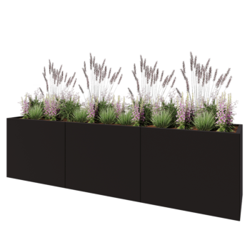 Jekleno korito za rože XXL - Pravokotnik - 300 x 60 x 80 cm - RAL9005 mat (črna) - Z dnoploščo