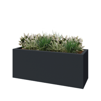 Poliester Korito za rože - Pravokotnik - 150 x 50 x 60 cm - RAL7021 mat (črno-siva) - Z dnom