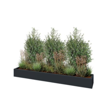 Poliester Korito za rože - Pravokotnik - 200 x 30 x 20 cm - RAL7021 mat (črno-siva) - Z dnom