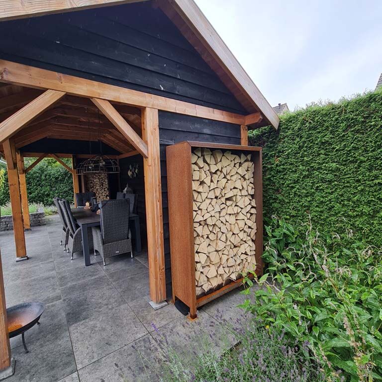 Stojalo za drva iz jekla corten Indiana 180 x 100 x 40 cm
