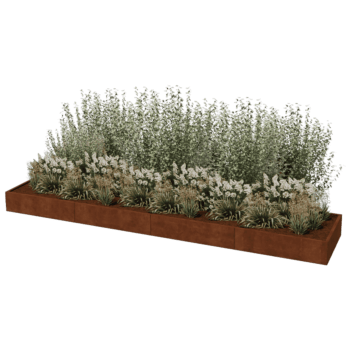 Korito za rože iz jekla corten Texas xxl 480 x 100 cm