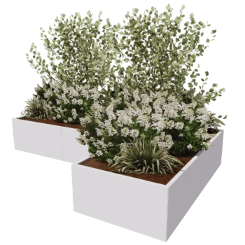 Jekleno korito za rože - L-oblikа - 300 x 200 x 100 cm - Druga RAL barva - Z dnoploščo