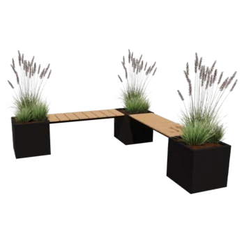 Jekleno korito za rože - Kvadrat - Kotna postavitev - 221,2 x 221,2 x 50 cm - Druga RAL barva - Brez dnoplošče - S klopjo