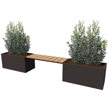 Jekleno korito za rože - Pravokotnik - 321,2 x 50 x 50 cm - Druga RAL barva - Z dnoploščo - S klopjo