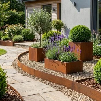 Corten jekleni vrtni robnik - Sploščen FLEX - Višina 13 cm - 240 cm
