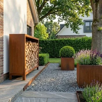 Corten jekleno Regal za drva - Indiana - 120 x 40 x 100 cm