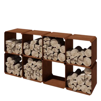 Corten jekleno Regal za drva - Colorado 8 kosov - 40 x 40 x 40 cm