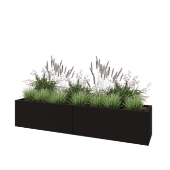 Jekleno korito za rože XXL - Pravokotnik - 200 x 40 x 40 cm - RAL9005 mat (črna) - Z dnoploščo