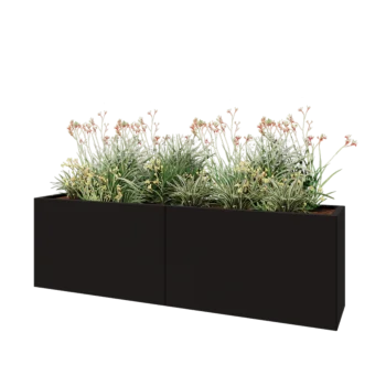 Jekleno korito za rože XXL - Pravokotnik - 200 x 40 x 60 cm - RAL9005 mat (črna) - Z dnoploščo