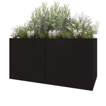 Jekleno korito za rože XXL - Pravokotnik - 200 x 100 x 100 cm - RAL9005 mat (črna) - Z dnoploščo