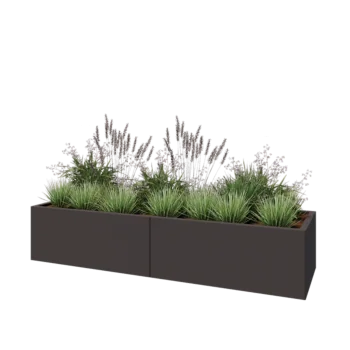 Jekleno korito za rože XXL - Pravokotnik - 200 x 60 x 40 cm - RAL7016 mat (antracitno siva) - Z dnoploščo