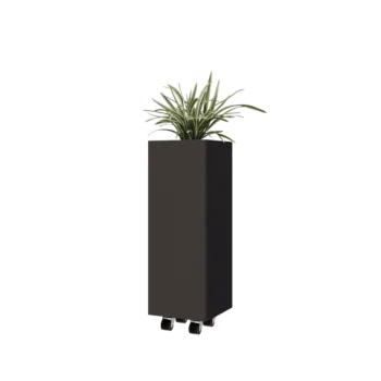 Jekleno korito za rože - Kvadrat - 30 x 30 x 80 cm - RAL7016 mat (antracitno siva) - Z dnoploščo - S kolesi