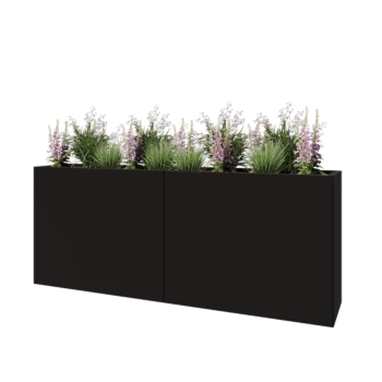 Jekleno korito za rože XXL - Pravokotnik - 200 x 40 x 80 cm - RAL9005 mat (črna) - Z dnoploščo