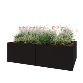 Jekleno korito za rože XXL - Pravokotnik - 200 x 120 x 60 cm - RAL9005 mat (črna) - Z dnoploščo