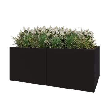 Jekleno korito za rože XXL - Pravokotnik - 200 x 120 x 80 cm - RAL9005 mat (črna) - Brez dnoplošče