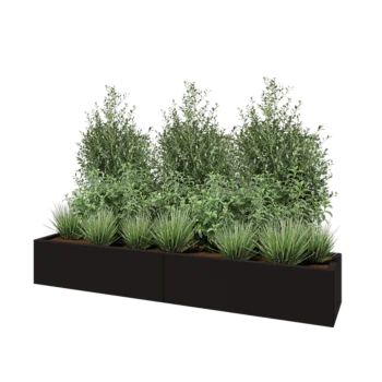 Jekleno korito za rože XXL - Pravokotnik - 200 x 40 x 30 cm - RAL9005 mat (črna) - Z dnoploščo