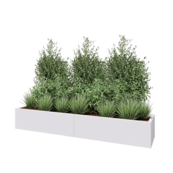Jekleno korito za rože XXL - Pravokotnik - 200 x 40 x 30 cm - RAL9010 mat (bela) - Z dnoploščo