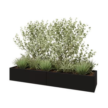 Jekleno korito za rože XXL - Pravokotnik - 200 x 50 x 30 cm - RAL9005 mat (črna) - Z dnoploščo