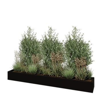 Poliester Korito za rože - Pravokotnik - 200 x 30 x 20 cm - RAL9005 mat (črna) - Z dnom
