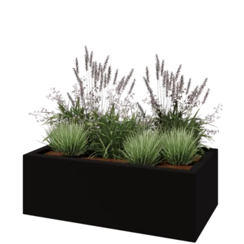 Poliester Korito za rože - Pravokotnik - 120 x 60 x 40 cm - RAL9005 mat (črna) - Z dnom