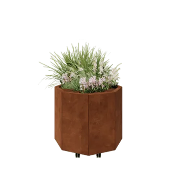 Corten jekleno korito za rože - Osemkotnik - 72,4 x 72,4 x 60 cm - Z dnoploščo - S kolesi